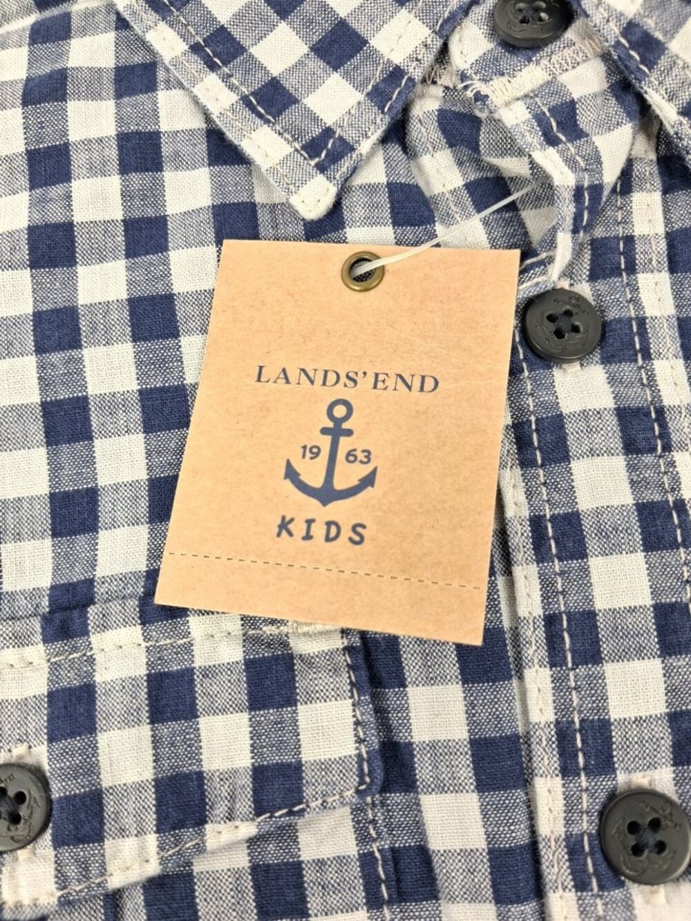 NWT Lands End Blue & White Chambray Check Long Sleeve Button Shirt Boys Size M - Picture 13 of 13
